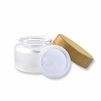 Παγωμένο γυαλιού κρέμας 50g 15g 30g δέρμα προσοχής βάζων γυαλιού εμπορευματοκιβωτίων μπαμπού καλλυντικό