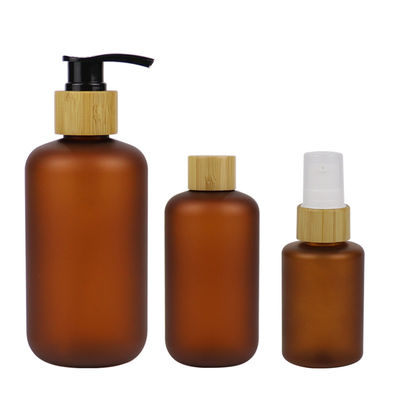250ml παγωμένο ηλέκτρινο καλλυντικό μπουκάλι της PET με την αντλία μπαμπού