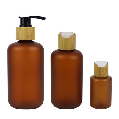 250ml παγωμένο ηλέκτρινο καλλυντικό μπουκάλι της PET με την αντλία μπαμπού