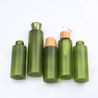 Καλλυντική συσκευασία μπαμπού skincare Eco φιλική με το πράσινο μπουκάλι της PET